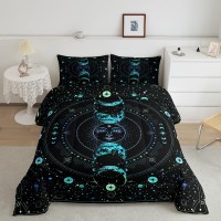 Manfei Sun And Moon Comforter Set King Size Stars Space Psychedelic Bedding Set 3Pcs For Kids Girls Bedroom Decor Blue Sun Moo