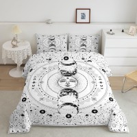 Manfei Sun And Moon Comforter Set Full Size Stars Space Psychedelic Down Comforter With 2 Pillowcases Boho Sun Moon White Bedd