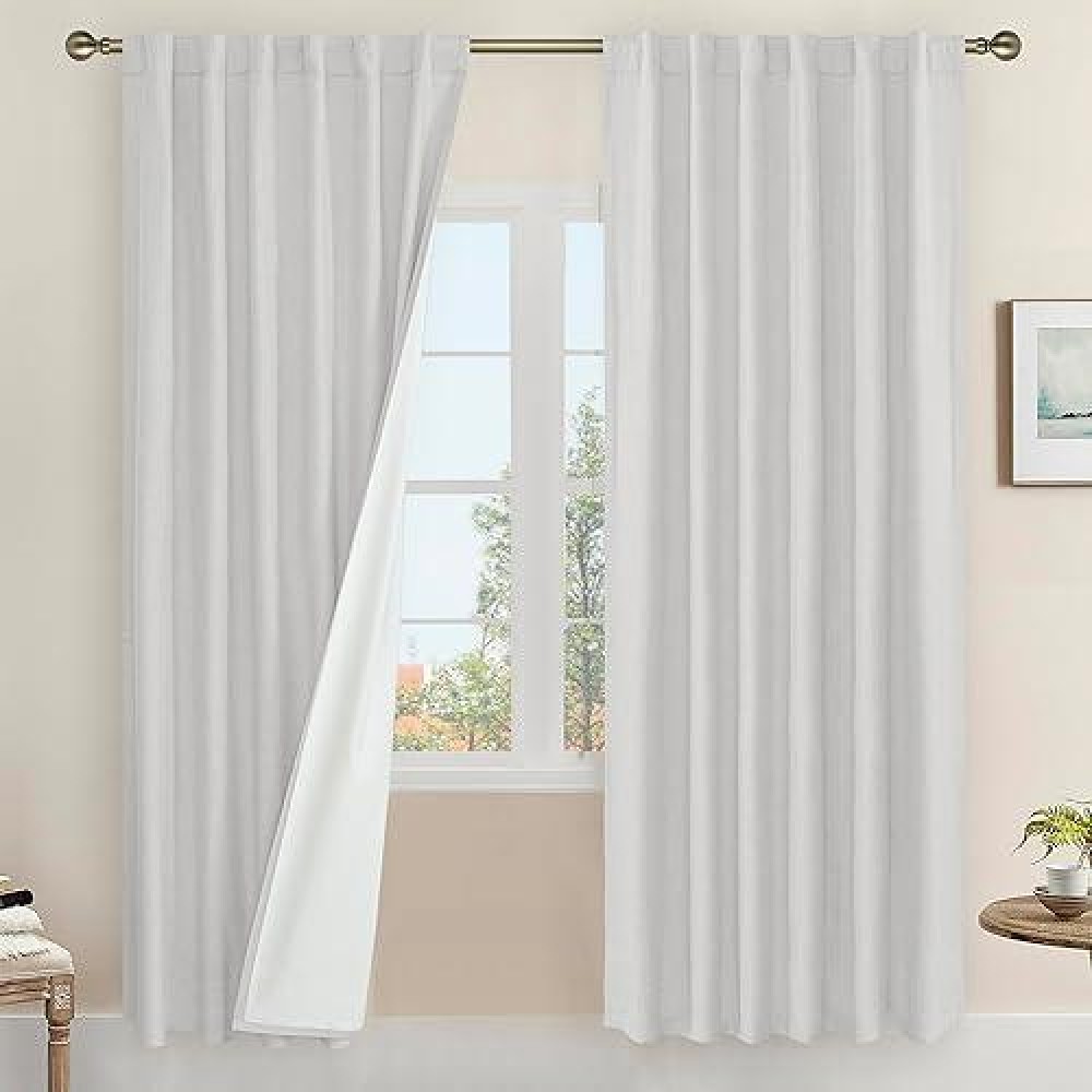 Lamit 100 Blackout Linen Curtains 72 Inch Linen Textured Living Room Curtains Room Darkening Back Tab And Rod Pocket Burlap Ne