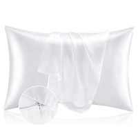 Bedelite Satin Pillowcase With Zipper  White King Size Pillow Cases Set Of 2  Super Soft And Cooling Similar To Silk Pillow Cases  Gift For Women Men(20X40 Inches)