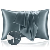 Bedelite Satin Pillowcase With Zipper  Space Grey King Size Pillow Cases Set Of 2  Super Soft And Cooling Similar To Silk Pillow Cases  Gift For Women Men(20X40 Inches)