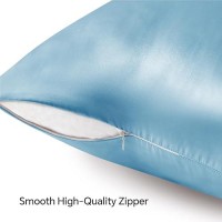 Bedelite Satin Pillowcase With Zipper  Blue Pillow Cases Queen Size Set Of 2  Super Soft And Cooling Similar To Silk Pillow Cases  Gift For Women Men(20X30 Inches)