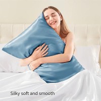 Bedelite Satin Pillowcase With Zipper  Airy Blue Pillow Cases Queen Size Set Of 2  Super Soft And Cooling Similar To Silk Pillow Cases  Gift For Women Men(20X30 Inches)