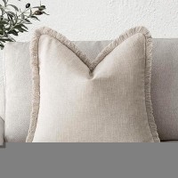 Foindtower Decorative Linen Fringe Throw Pillow Covers Cozy Boho Farmhouse Cushion Cover With Tassel Soft Accent Pillowcase For Chair Sofa Bed Living Room Home Decor  20?20 Inch  1Pc  Natural Beige