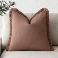 Foindtower Decorative Linen Fringe Throw Pillow Covers Cozy Boho Farmhouse Cushion Cover With Tassel Soft Accent Pillowcase For Chair Sofa Bed Living Room Home Decor  18?18 Inch  1Pc  Rust