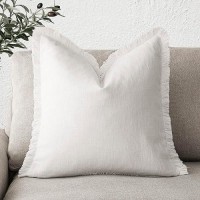 Foindtower Decorative Linen Fringe Throw Pillow Covers Cozy Boho Farmhouse Cushion Cover With Tassel Soft Accent Pillowcase For Chair Sofa Bed Living Room Home Decor  18?18 Inch  1Pc  Cream White