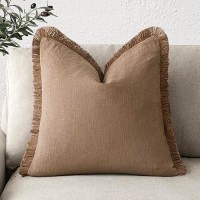 Foindtower Decorative Linen Fringe Throw Pillow Covers Cozy Boho Farmhouse Cushion Cover With Tassel Soft Accent Pillowcase For Chair Sofa Bed Living Room Home Decor  18?18 Inch  1Pc  Khaki Brown