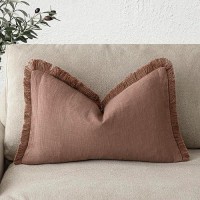 Foindtower Decorative Linen Fringe Lumbar Throw Pillow Covers Cozy Boho Farmhouse Cushion Cover With Tassel Soft Accent Pillowcase For Sofa Bed Living Room Home Decor  12?20 Inch  1Pc  Rust