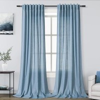 Linen Blue Curtains 120 Inch Extra Long For Living Room Back Tab Light Filtering Semi Sheer Drapes Modern Farmhouse Coastal Deco