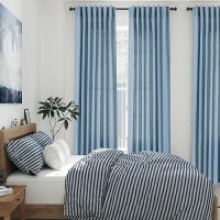 Linen Blue Curtains 120 Inch Extra Long For Living Room Back Tab Light Filtering Semi Sheer Drapes Modern Farmhouse Coastal Deco