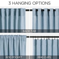 Linen Blue Curtains 120 Inch Extra Long For Living Room Back Tab Light Filtering Semi Sheer Drapes Modern Farmhouse Coastal Deco