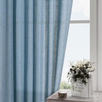 Linen Blue Curtains 120 Inch Extra Long For Living Room Back Tab Light Filtering Semi Sheer Drapes Modern Farmhouse Coastal Deco