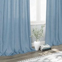 Linen Blue Curtains 120 Inch Extra Long For Living Room Back Tab Light Filtering Semi Sheer Drapes Modern Farmhouse Coastal Deco