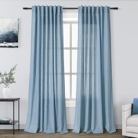 Nanspring Blue Semi Sheer Linen Curtains 84 Inch Length For Living Room Back Tab Modern Farmhouse Coastal Decor Stone Dusty Blue