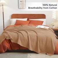 Phf 100 Cotton Waffle Weave Blanket Queen Size 90X90Lightweight Washed Soft Breathable Blanket Perfect For Summer Great