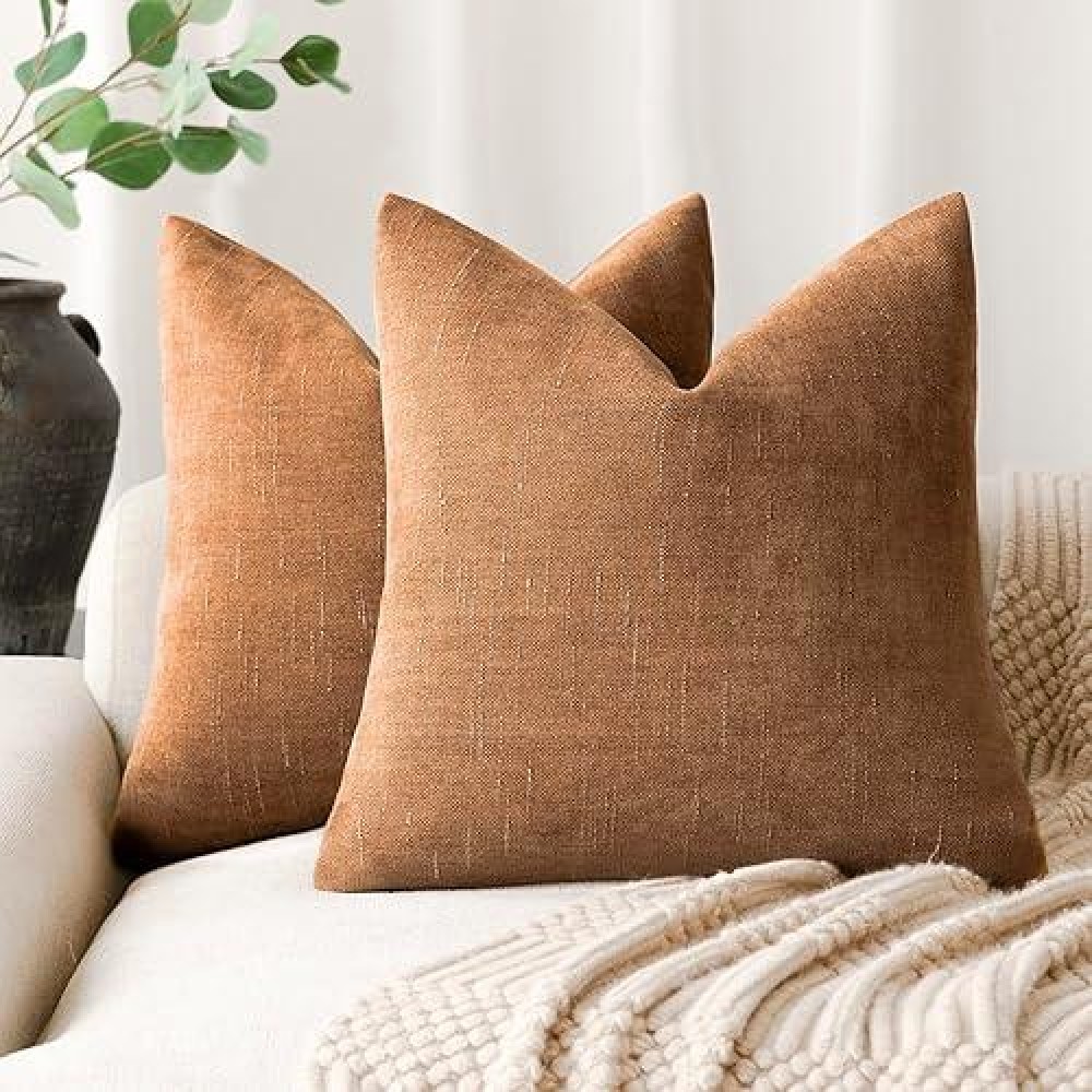 Foindtower Pack Of 2 Soft Textured Throw Decorative Pillow Covers Square Accent Solid Cushion Cover Cozy Farmhouse Pillow Case W