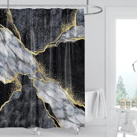 Domoku Black Gold Marble Shower Curtain Black Golden Cracked Lines Abstract Modern Shower Curtain For Bathroom Decor Waterproof