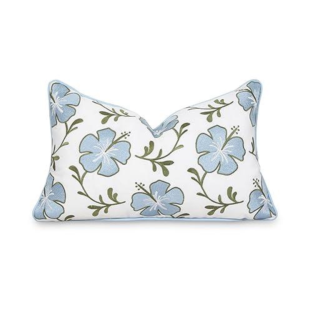 Hofdeco Premium Coastal Patio Indoor Outdoor Lumbar Pillow Cover Only 12X20 Water Repellent For Backyard Couch Baby Blue