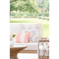 Hofdeco Premium Coastal Patio Indoor Outdoor Lumbar Pillow Cover Only 12X20 Water Repellent For Backyard Couch Blush Pink