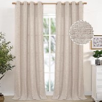 Youngstex Extre Long Linen Curtains 102 Inch Long For Living Room Linen Textured With Bronze Grommet Burlap Drapes Light Filteri