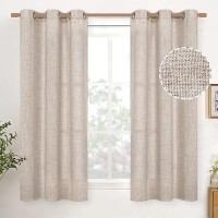 Youngstex Natural Linen Curtains 48 Inches Length For Short Windows Light Filtering Linen Textured Drapes With Bronze Grommet Fo