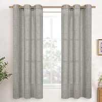 Youngstex Linen Curtains 63 Inches Length Dark Grey Linen Textured Curtains With Bronze Grommet Light Filtering Drapes For Short