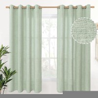 Youngstex Sage Linen Curtains 63 Inches Length Light Filtering Textured Window Panels For Short Living Room Bedroom Office Decor