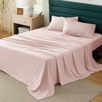 Bedsure 100 Cotton Sheets Queen Size Soft Percale Sheets 4 Pieces Peach Pink Sheet Set Breathable Cooling Queen Sheets Cot