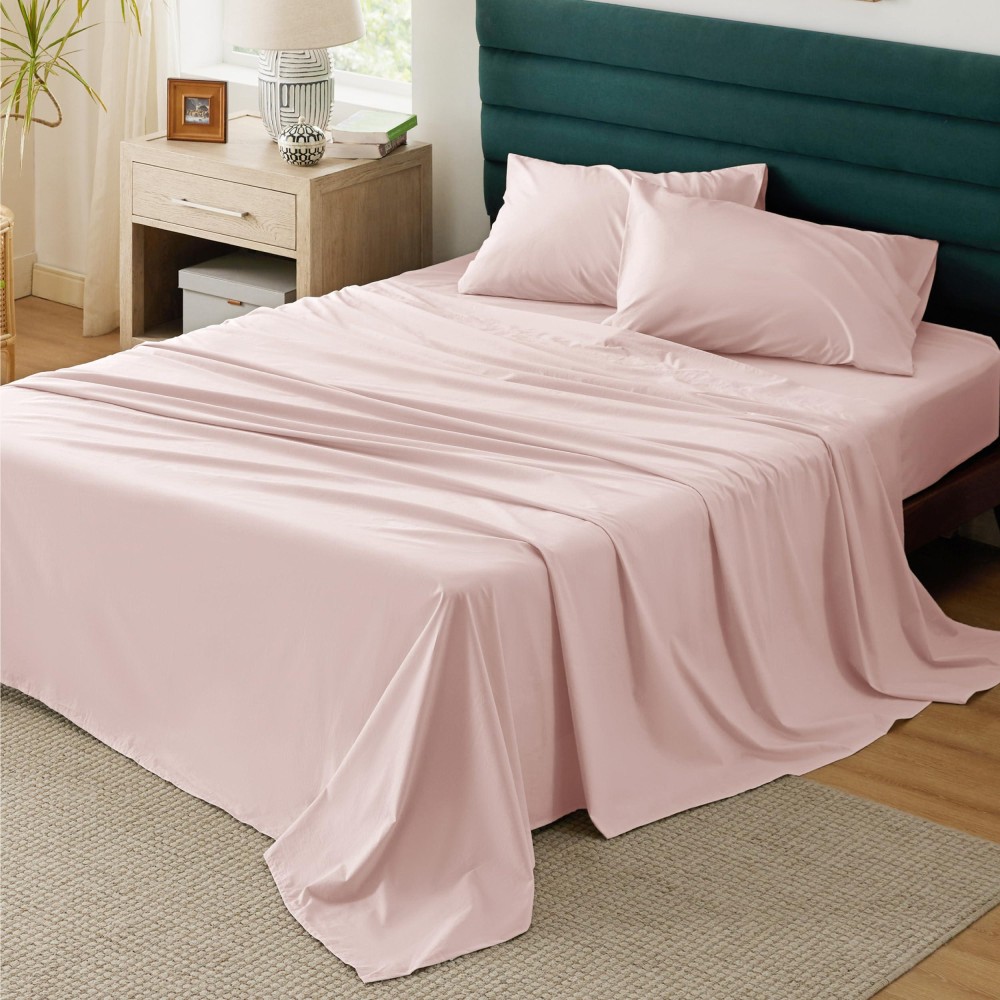 Bedsure 100 Cotton Sheets King Size Soft Percale Sheets 4 Pieces Peach Pink Sheet Set Breathable Cooling King Sheets Cotto