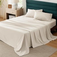 Bedsure 100 Cotton Sheets King Size Soft Percale Sheets 4 Pieces Beige Sheet Set Breathable Cooling King Sheets Cotton Bed