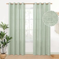 Youngstex Linen Curtains 84 Inch Length 2 Panels For Living Room Bronze Grommet Sage Linen Textured Drapes Light Filtering Windo