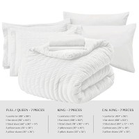 Jollyvogue White Seersucker California King Comforter Set  7-Pieces Bed In A Bag  Bedding Comforter For All Season  Breathable Fluffy Bed Set