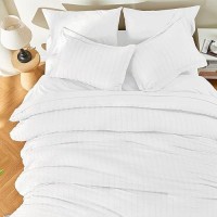 Jollyvogue White Seersucker California King Comforter Set  7-Pieces Bed In A Bag  Bedding Comforter For All Season  Breathable Fluffy Bed Set