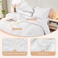 Jollyvogue 7- Pieces Queen Comforter Set  Comforter Set White Seersucker Bed In A Bag Queen  All Season Bedding Sets With Comforter  Pillow Sham  Flat Sheet  Fitted Sheet And Pillowcase