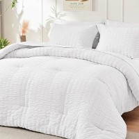 Jollyvogue 7- Pieces Queen Comforter Set  Comforter Set White Seersucker Bed In A Bag Queen  All Season Bedding Sets With Comforter  Pillow Sham  Flat Sheet  Fitted Sheet And Pillowcase