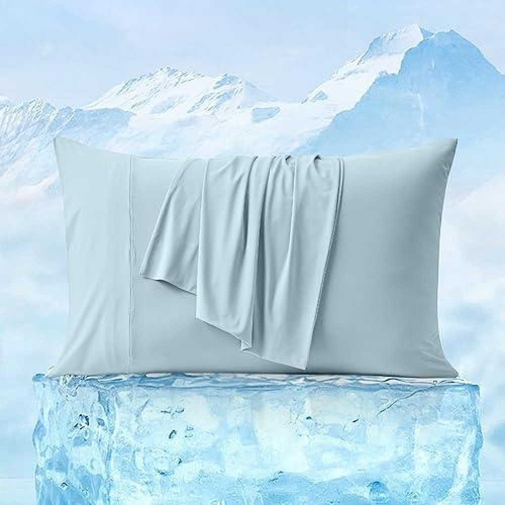 Cozy Bliss Cooling Pillowcases For Hot Sleepers  Q-Max>0.4 King Pillow Cases Envelope Closure For Night Sweats  Double Sided Cooling  Summer Breathable Soft For Hair Skin  Blue Pillow Covers