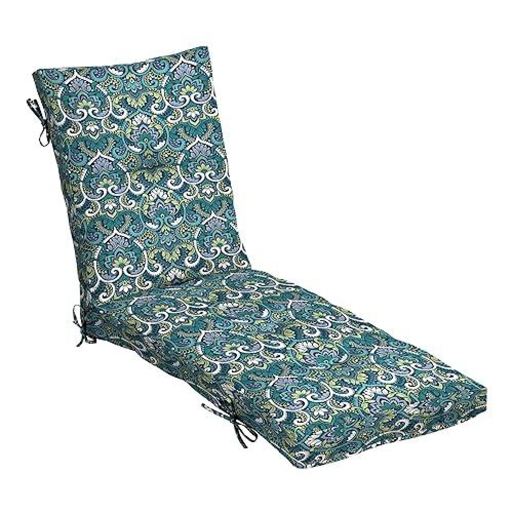 Arden Selections Outdoor Plush Modern Tufted Chaise Cushion  76 X 22  Water Repellent  Fade Resistant  Tufted Cushion For Chaise Lounger 76 X 22  Sapphire Aurora Blue Damask