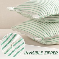 Zwjd Throw Pillow Covers 26X26 Set Of 2 Green Striped Pillow Covers With Fringe Chic Cotton Decorative Pillows Square Cushion Covers For Sofa Couch Bed Living Room Farmhouse Spring Decor