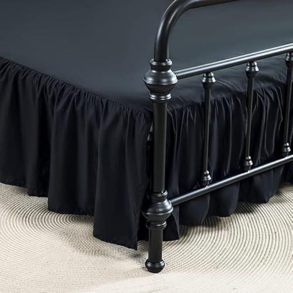 Xuan Dian Bed Skirts King Size 12 Inch Ruffled Bed Skirt With Split Corners Drop Dust Ruffle Bed Skirt With Platform Black