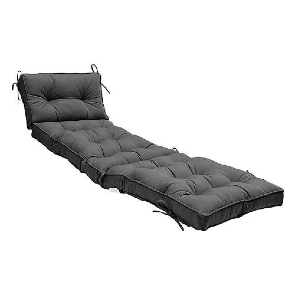 Qilloway Indoor/Outdoor Chaise Lounge Cushion With Ties Replacement Patio Cushions For Lawn Pool. (Dark Grey)