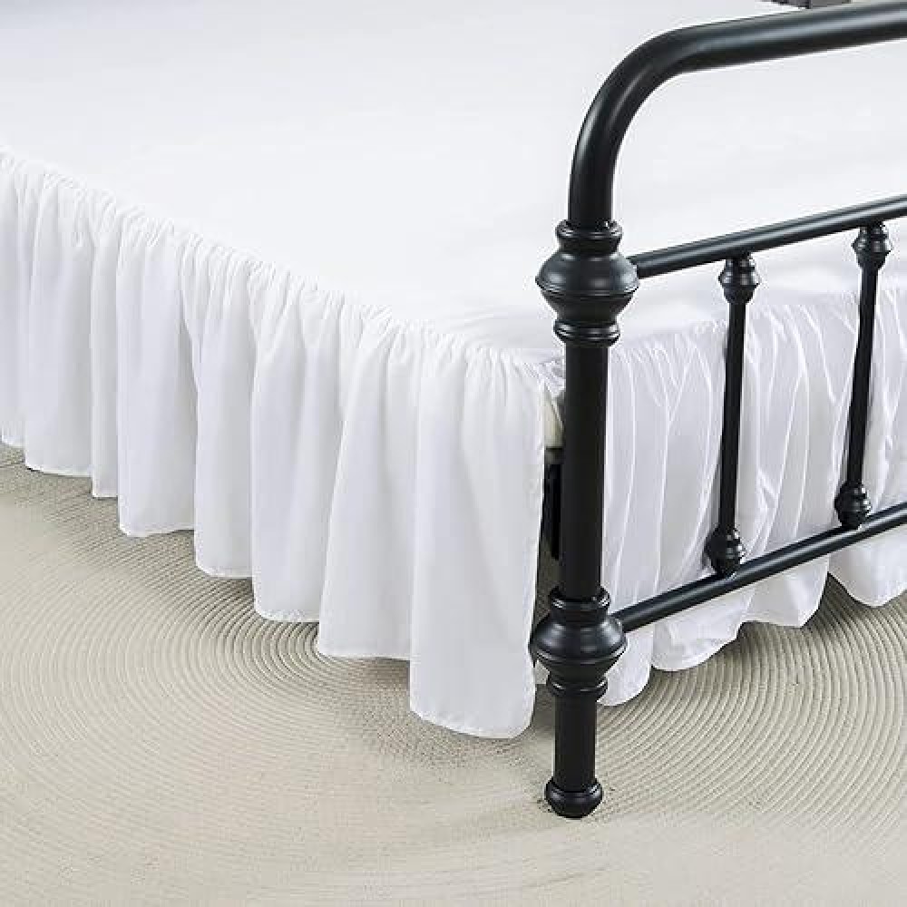 Xuan Dian Bed Skirt Twin Size Ruffled Bed Skirt With Split Corners 12 Inch Drop Dust Ruffle Bed Skirt With Platform White