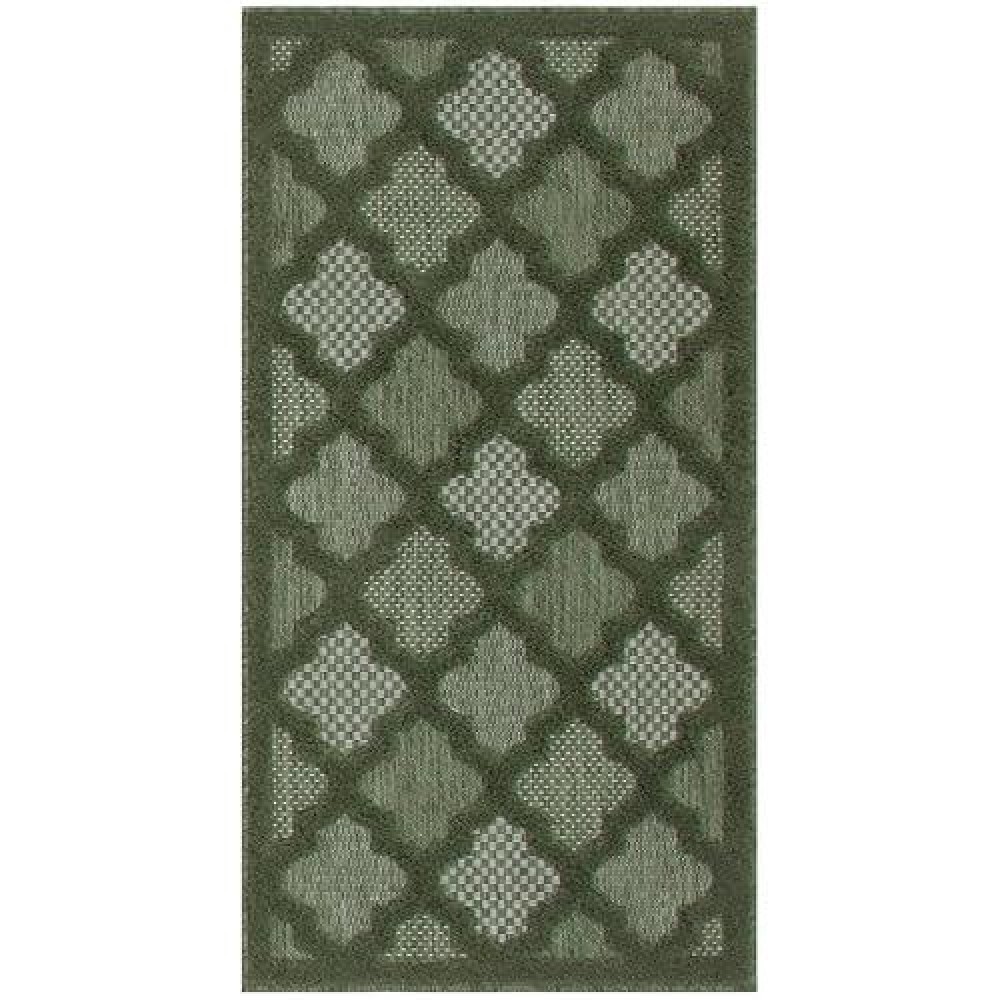 Nourison Easy Care Modern Indoor/Outdoor Green 2' X 4' Area Rug  Easy Cleaning  Non Shedding  Bed Room  Living Room  Dining Room  Backyard  Deck  Patio (2X4)