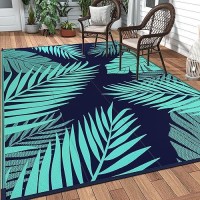 Genimo Outdoor Rug 6' X 9' Waterproof For Patios Clearance  Reversible Outdoor Plastic Straw Camping Rug Carpet  Large Area Rugs Mats For Rv  Camper  Deck  Balcony  Porch  Beach  Navy Blue&Jade Green