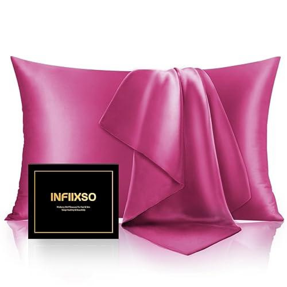 Infiixso Mulberry Silk Pillowcase For Hair And Skin  Silk Pillow Cases Queen Size With Hidden Zipper 20X30 Inches  Extraordinary Smooth And Soft Cooling Pillow Cases For Hot Sleepers(Hot Pink  1 Pack)