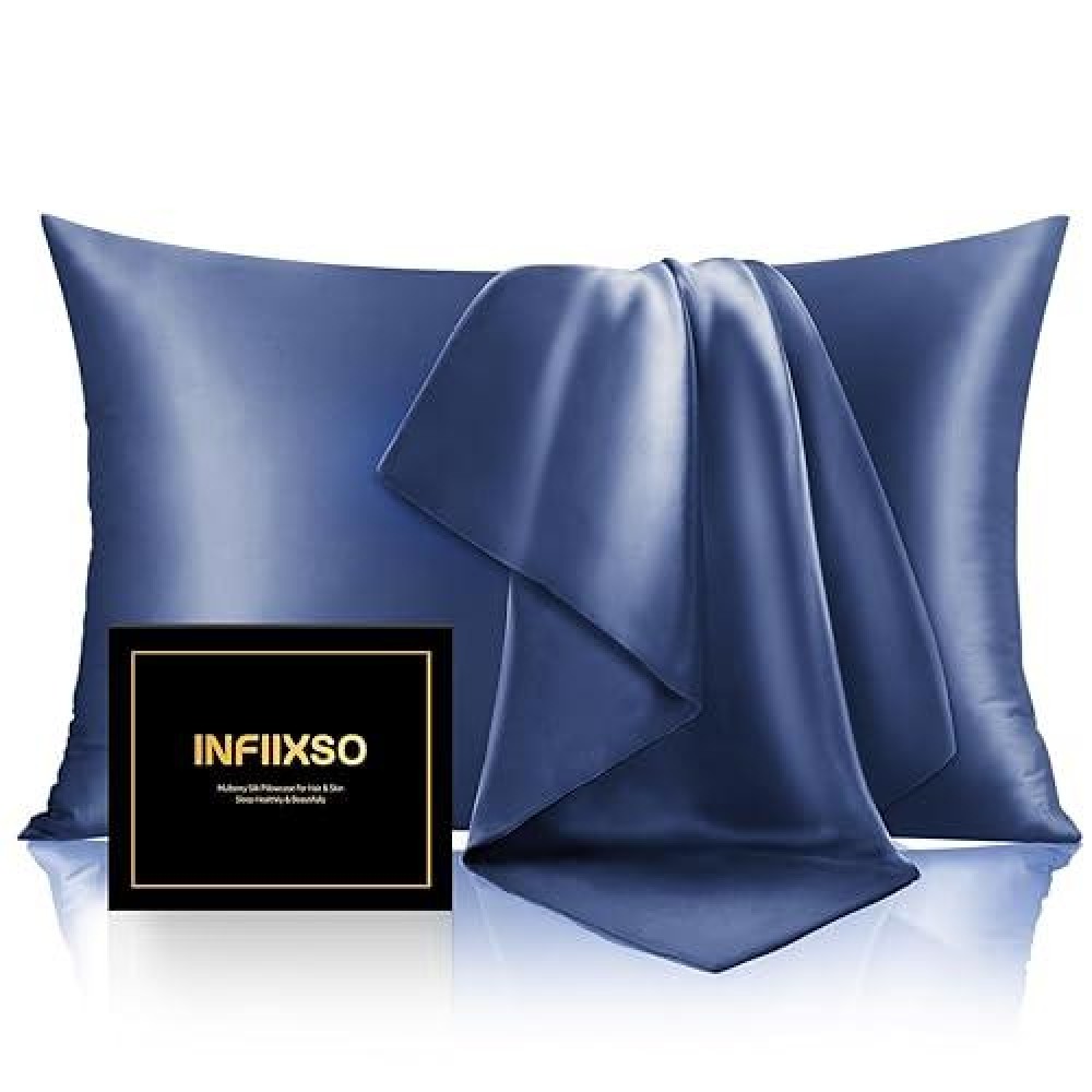 Infiixso Mulberry Silk Pillowcase For Hair And Skin  Silk Pillow Cases Standard Size With Hidden Zipper 20X26 Inches  Extraordinary Smooth And Soft Cooling Pillow Cases For Hot Sleepers(Navy  1 Pack)