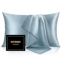 Infiixso Mulberry Silk Pillowcase For Hair And Skin  Silk Pillow Cases King Size With Hidden Zipper 20X40 Inches  Extraordinary Smooth And Soft Cooling Pillow Cases For Hot Sleepers(Airy Blue  1 Pack)