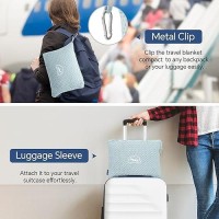 Bedelite Travel Blanket Airplane Compact With Bag  Portable And Packable 2 In 1 Jacquard Travel Pillow And Blanket Set  Airplane Blanket Travel Essentials With Luggage Sleeve & Backpack Clip  Blue