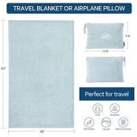 Bedelite Travel Blanket Airplane Compact With Bag  Portable And Packable 2 In 1 Jacquard Travel Pillow And Blanket Set  Airplane Blanket Travel Essentials With Luggage Sleeve & Backpack Clip  Blue