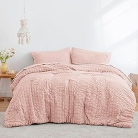 Loves Cabin Seersucker Pink King Size Comforter Set 7 Pieces All Season Bedding Set King Bed In A Bag Comforter Set With Comf