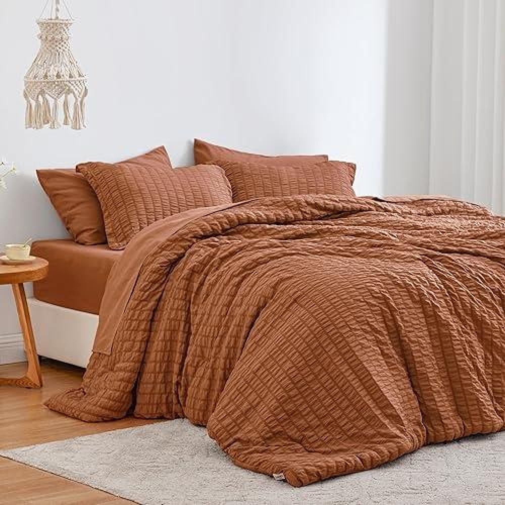 Loves Cabin Seersucker Terracotta Twin Xl Comforter Set 5 Pieces Twin Xl Bed In A Bag All Season Twin Xl Bedding Sets With Co